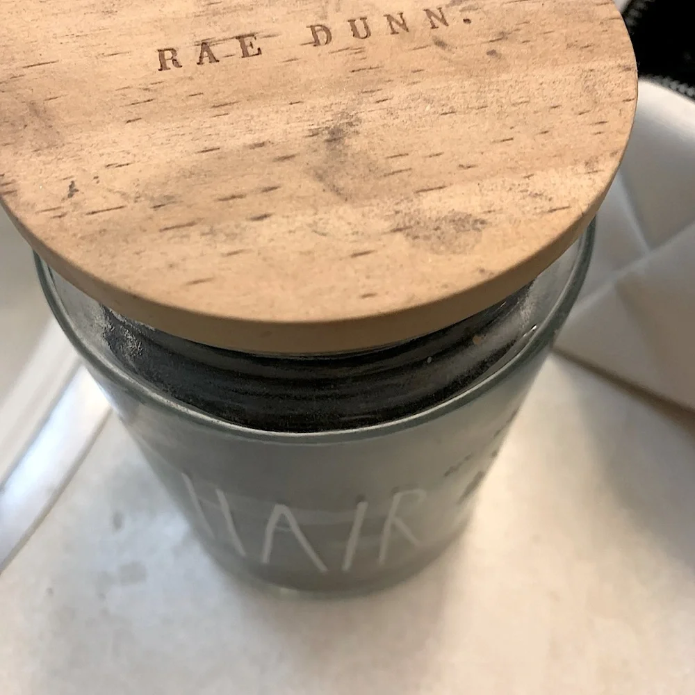 Rae Dunn trendy set of glass storage bathroom containers